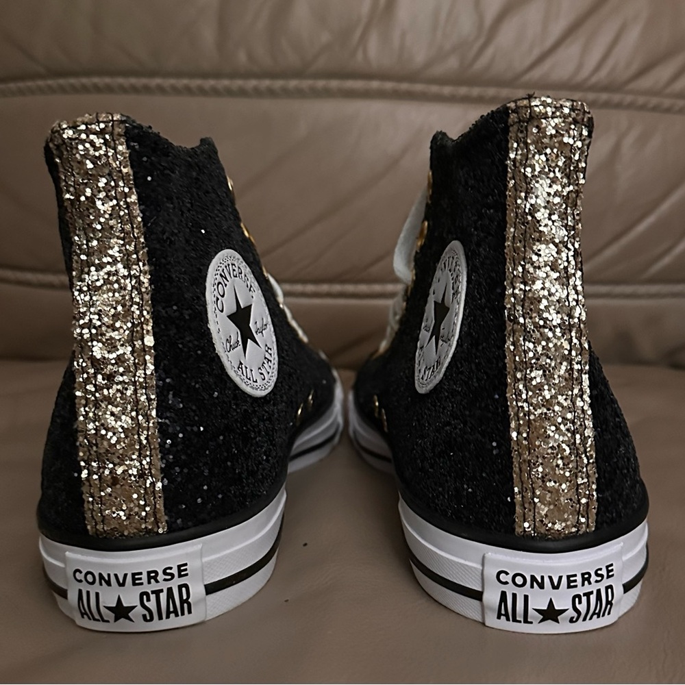Black & Gold Converse High Top  Men’s 7 Women’s 9 Chuck Taylor  Saints - Picture 4 of 8